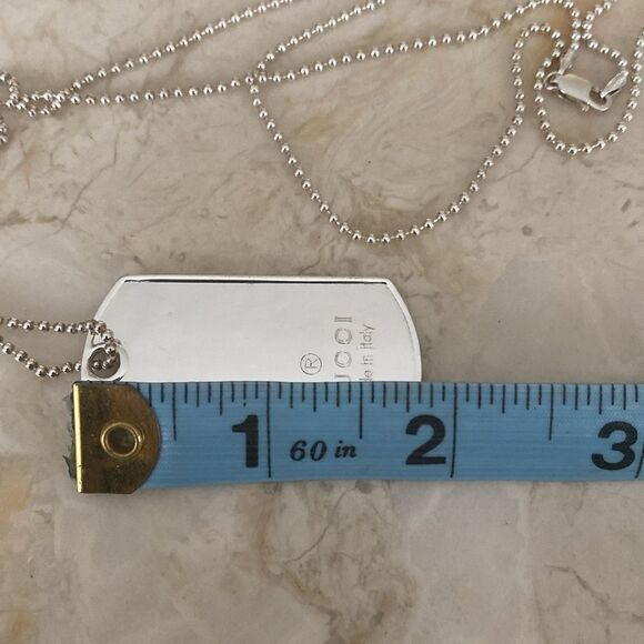 Gucci 925 Sterling Silver Dog Tag & 30” Ball Chain Unisex - Picture 9 of 12